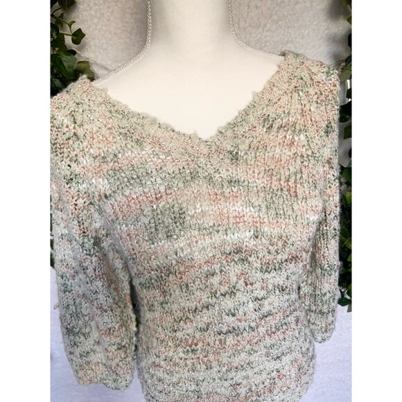 Vintage Ann Stevens Pastel Acrylic Chunky Knit V Neck Sweater Women's Small - Picture 7 of 10